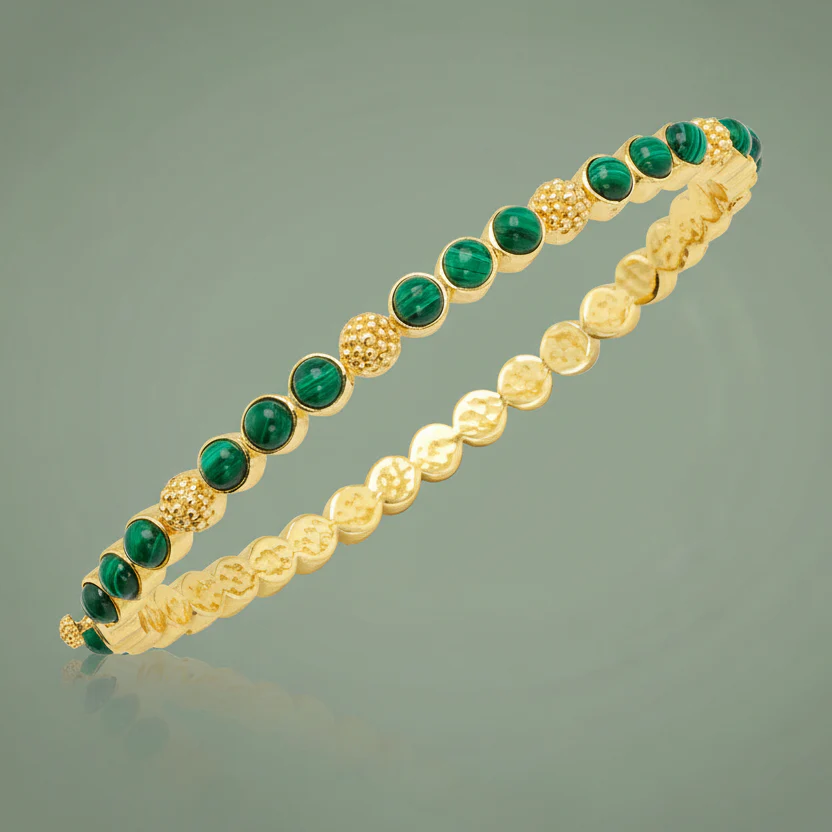 Berry Gem Petite Hinged Bangle in Malachite - Image 3