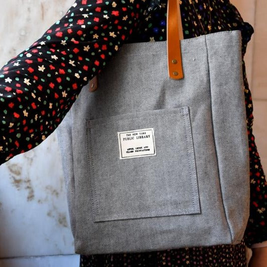Light Denim Vintage NYPL Stamp Tote Bag - Image 3