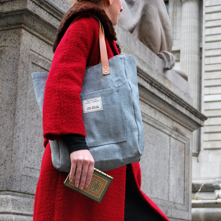 Light Denim Vintage NYPL Stamp Tote Bag - Image 4