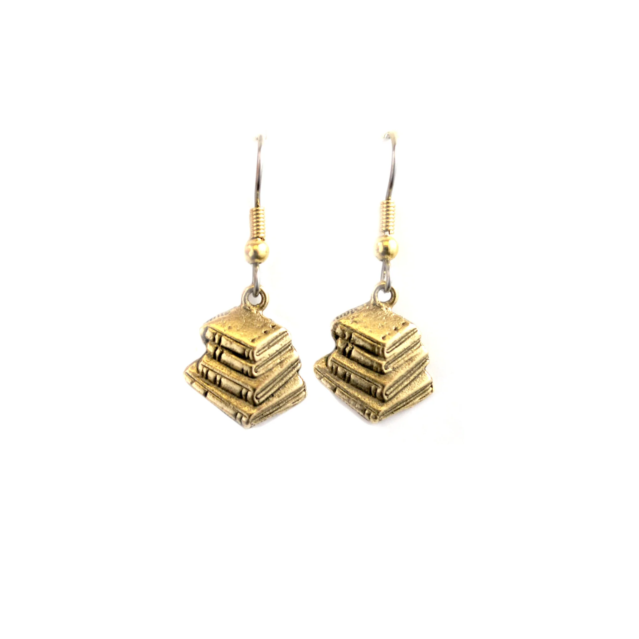 Gold Plated Book Stack Earrings - Image 2