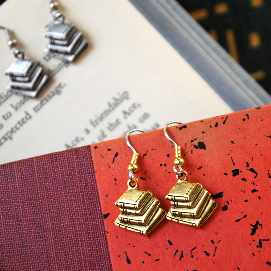 Gold Plated Book Stack Earrings - Image 4