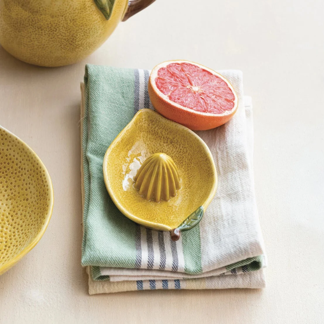 Hand-Painted Stoneware Lemon Shaped Juicer