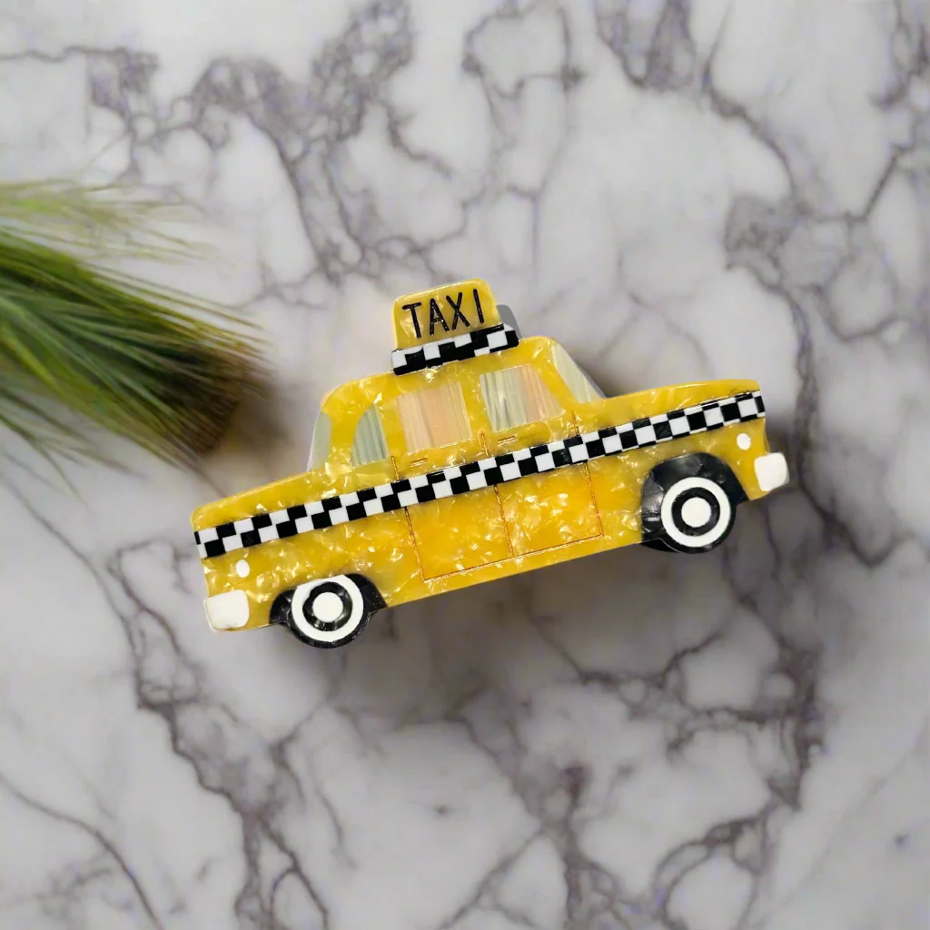 Hand-Painted Yellow Taxi Cab Claw Hair Clip - Image 4