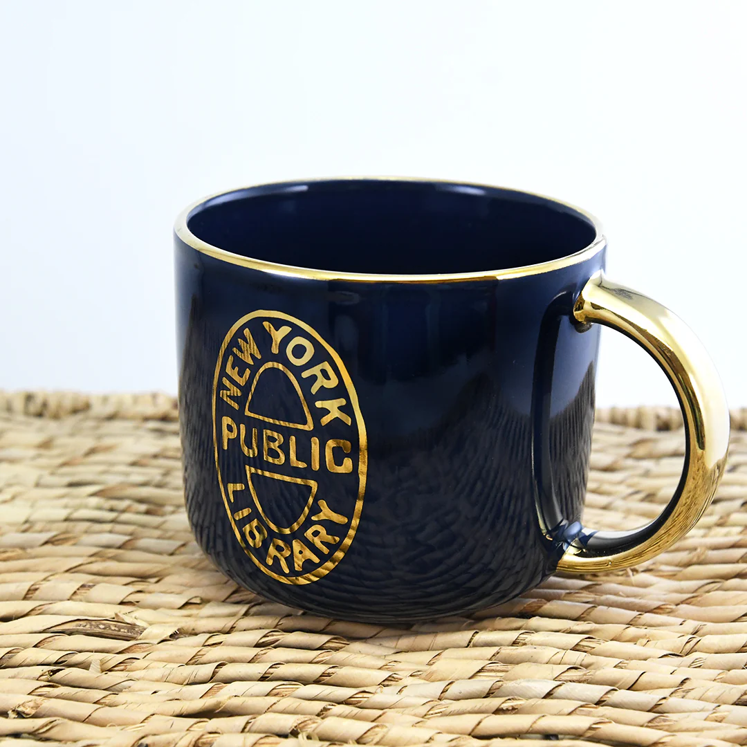 NYPL Navy Bookbinding Stamp Mug - Image 3