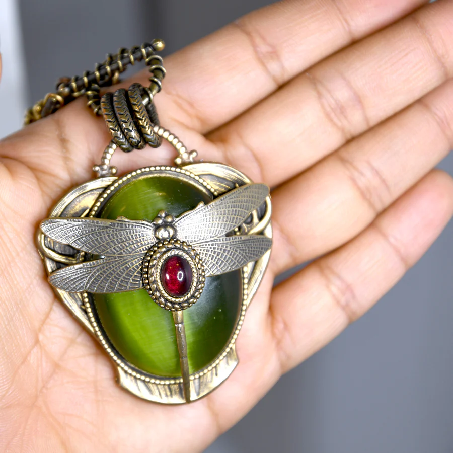 Olive Dragonfly Necklace - Image 3