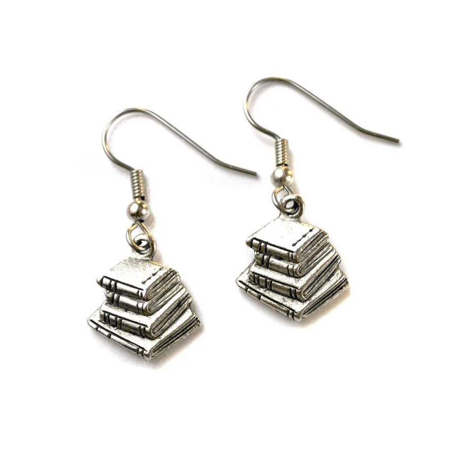 Silver Book Stack Earrings