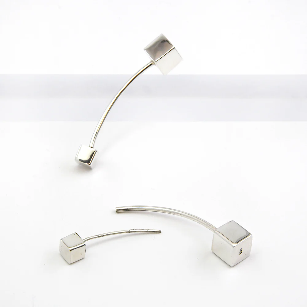 Silver Hidden Cube Earrings - Image 2