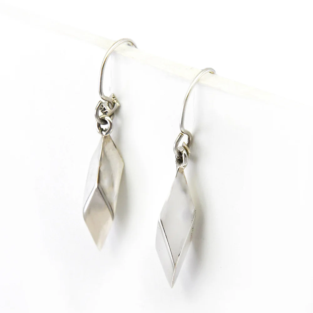 Silver Slanted Cube Earrings