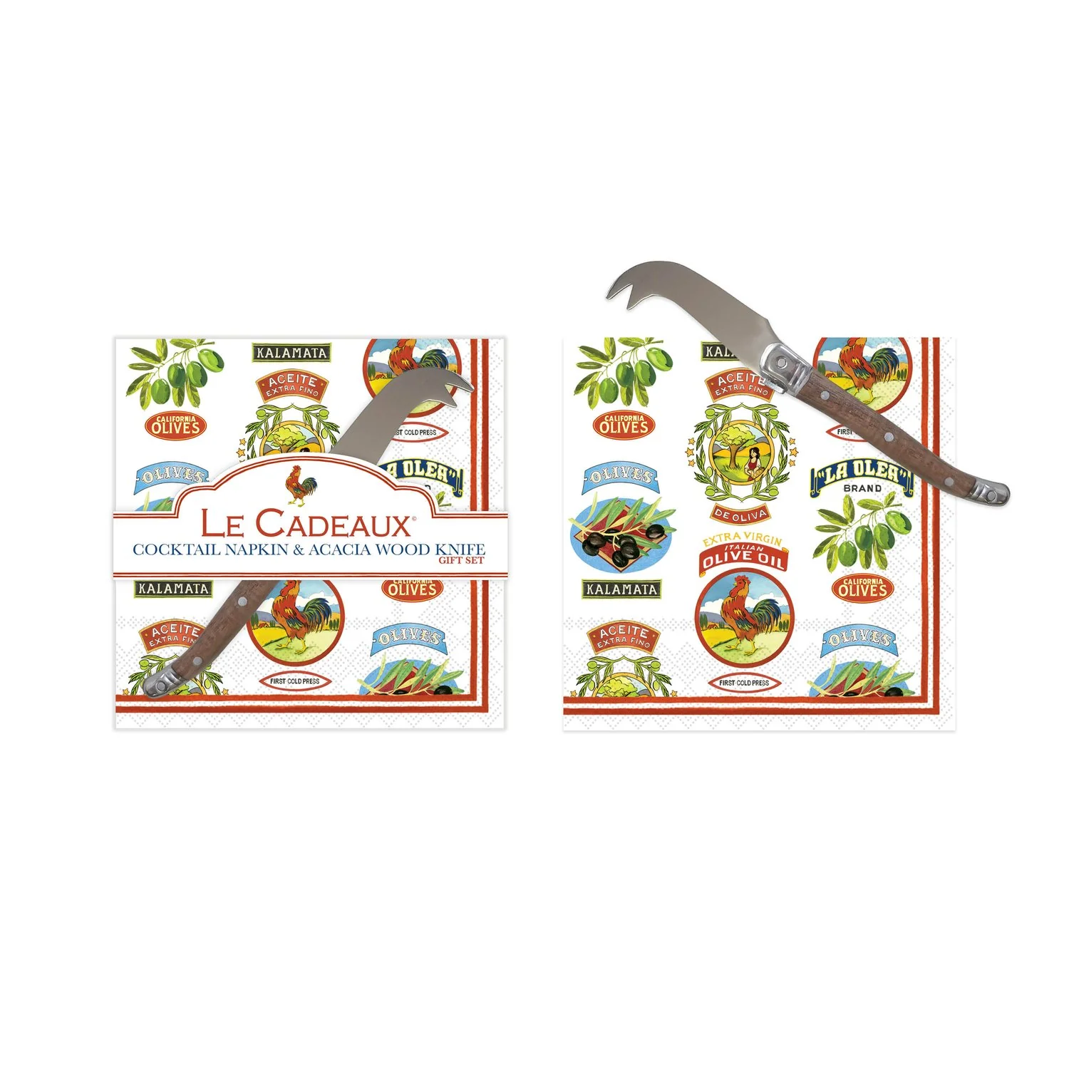 Vintage Olive Allover: Cocktail Napkins + Mini Cheese Knife Gift Set - Image 2